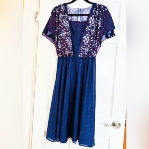 Vintage Blue Flutter Sleeve Sundress Wedding Guest